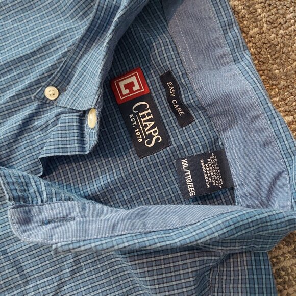 CHAPS BLUE PLAID LONG SLEEVE BUTTON UP - SIZE XXL EASY CARE - Picture 3 of 4